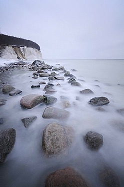 Winter on the Baltic Sea coast with cliffs, Jasmund National Park, Ruegen Island, Mecklenburg-Western Pomerania, Germany, Europe