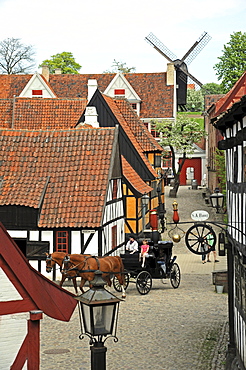 Horse drawn carriage for sightseeing tours, open-air museum the Old Town or Den Gamle By, Ã¢â€°Ë†rhus or Aarhus, Jutland, Denmark, Europe