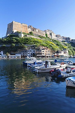 Port and citadel, Bonifacio, Strait of Bonifacio, Corsica, France, Europe