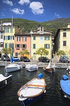 Boats in the port of Gargnano, Lake Garda, Lombardy, Italy, Europe