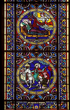 St Martin on church window, Candes-Saint-Martin, Indre-et-Loire, Loire Valley, Centre, France, Europe