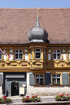 Carvings on the Dillighaus building, Schesslitz, Franconian Switzerland, Franconian Alb, Upper Franconia, Franconia, Bavaria, Germany, Europe