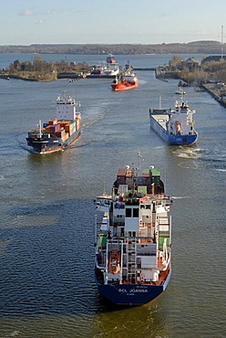 Shipping traffic at Holtenau lock, Kiel Canal, Kiel, Schleswig-Holstein, Germany, Europe