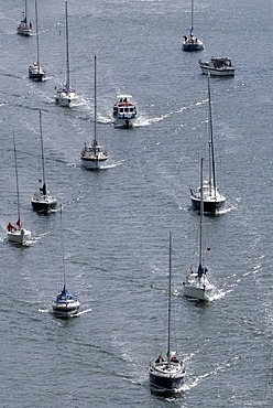 Sailing boats, pleasure craft traffic on Kiel Canal, Schleswig-Holstein, Germany, Europe