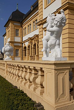 Schloss Veitshoechheim castle and Hofgarten palace gardens, castle of the Wuerzburg prince-bishops, built 1680-1682 by Heinrich Zimmer, Wuerzburg district, Bavaria, Germany, Europe