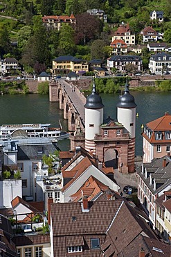 North view with the old bridge gate, Neckar, Heidelberg, Baden-Wuerttemberg, Germany, Europe