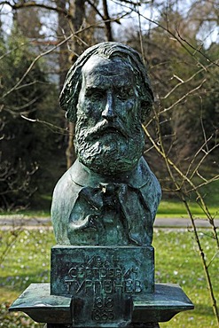 Bust of Ivan Sergeevich Turgenev, Russian writer, 1818-1883, Lichtentaler Allee, Baden-Baden, Baden-Wuerttemberg, Germany, Europe