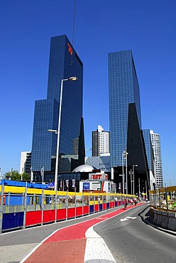 Construction site at the main railway station, Centraal Station, in the back the Delftse Poort office building at the Weena, Rotterdam, Zuid-Holland, South-Holland, Netherlands, Europe