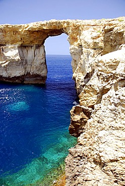 Rocky coast, Azure Window at Dwejra Point, Island of Gozo, Malta, Mediterranean, Europe