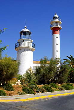 Two lighthouses in El Rompido, Cartaya, Costa de la Luz, Huelva region, Andalucia, Spain, Europe