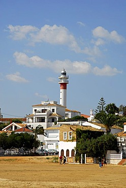 Lighthouse at the beach in El Rompido, Cartaya, Costa de la Luz, Huelva region, Andalucia, Spain, Europe