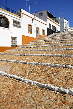 Houses with steps in the city centre of Ayamonte, Costa de la Luz, Huelva region, Andalusia, Spain, Europe