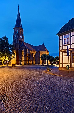 Johanneskirche church on Slueterplatz square, Doemitz, Mecklenburg-Western Pomerania, Germany, Europe