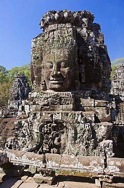 Stone face of Bodhisattva Lokeshvara, Bayon Temple, Angkor temples, Siem Reap, Cambodia, Indochina, Southeast Asia