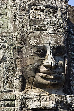 Stone face of Bodhisattva Lokeshvara, Bayon Temple, Angkor temples, Siem Reap, Cambodia, Indochina, Southeast Asia