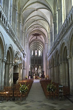 Nave, Bayeux Cathedral, Notre-Dame, Bayeux, Calvados, Region Basse-Normandie, Normandy, France, Europe