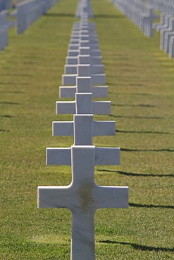 Graves at the Normandy American Cemetery and Memorial above Omaha Beach, site of the landing of the Allied invasion forces on D-Day 6 June 1944, Second World War, Calvados, Region Basse-Normandie, Normandy, France, Europe