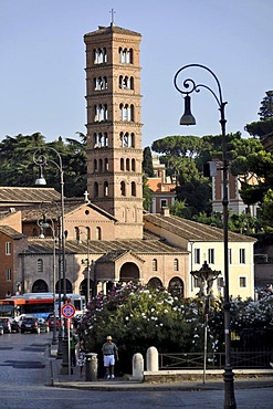 Campanile, Basilica of Santa Maria in Cosmedin, Piazza Bocca della Verita, Rome, Lazio, Italy, Europe