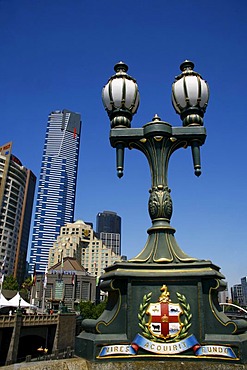 Street light and skyline of Melbourne, Victoria, Australia