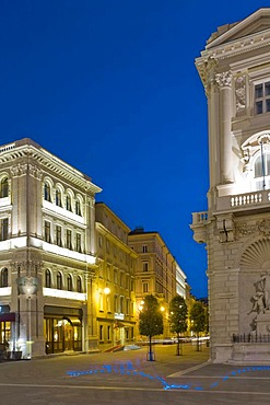 Piazza della Unita at night, Triest, Italy, Europe