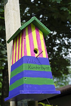 Colourfully painted bird house at the Rosenheim 2010 State Garden Show, Rosenheim, Bavaria, Germany, Europe