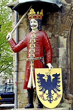 Nordhaeuser Roland on the town hall, Nordhausen, Thuringia, Germany, Europe