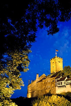 Wartburg castle at night, Eisenach, Thuringia, Germany, Europe