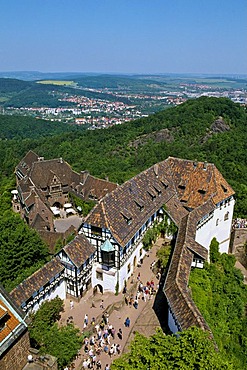 View from the castle tower, Wartburg castle, Eisenach, Thuringia, Germany, Europe