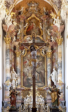 Altar of Roggenburg Abbey church, Roggenburg Abbey, Neu-Ulm district, Schwaben, Bavaria, southern Germany, Germany, Europe