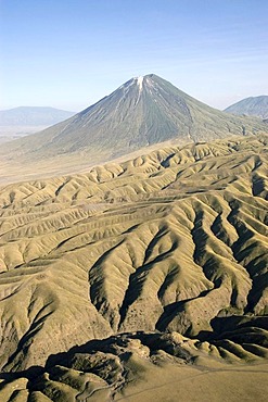 Eroded landscape around the volcano Ol Doinyo Lengai, 2960 m, Tanzania, Africa