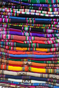 Stacked Peruvian and Bolivian fabrics, Peru, Bolivia, South America