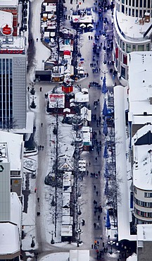 Aerial view, Koe, Koenigsallee avenue, pedestrian zone, Christmas market, Duisburg, Ruhrgebiet region, North Rhine-Westphalia, Germany, Europe