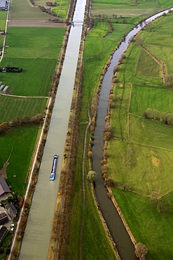 Aerial picture, Wesel-Datteln canal, Lippe, Huenxe, North Rhine-Westphalia, Germany, Europe