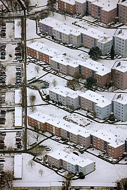 Aerial view, apartment buildings, Boele, snow, Garenfeld, Hagen, North Rhine-Westphalia, Germany, Europe