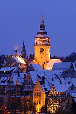 Town view of Backnang in winter, Rems-Murr-Kreis district, Baden-Wuerttemberg, Germany, Europe