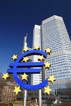 Euro currency sign, Euro symbol in front of the European Central Bank ECB in Frankfurt, Hesse, Germany, Europe