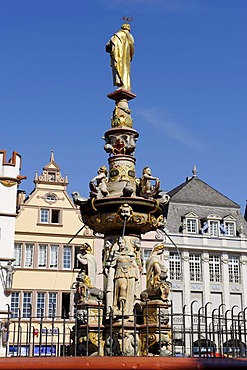 Market fountain by H.R. Hoffmann, Hauptmarkt, main square, Trier, Rhineland-Palatinate, Germany, Europe