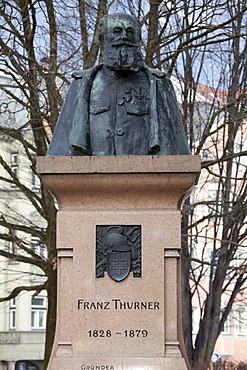 Franz Thurner, 1828-1879, founder, statue, provincial capital Innsbruck, Tyrol, Austria, Europe