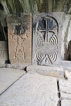 Historic Armenian orthodox church at Haghpat monastery with cross-stone, UNESCO World Heritage Site, Armenia, Asia