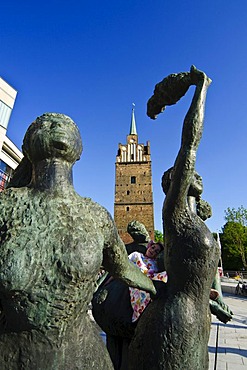 Sculpture, Kroepeliner Tor gate tower, old town, Hanseatic city of Rostock, Mecklenburg-Western Pomerania, Germany, Europe