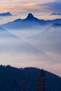 Bavarian Alps from Mt Wallenberg, winter, Upper Bavaria, Bavaria, Germany, Europe