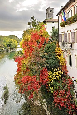 Natisone river from the Devil's Bridge, autumnal colours, Cividale, Friuli, Italy, Europe