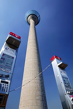 Radio tower with telephones, Duesseldorf, North Rhine-Westphalia, Germany, Europe