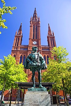 Marktkirche church with the statue of William I, Prince of Orange, Count of Nassau, Wiesbaden, Hesse, Germany, Europe