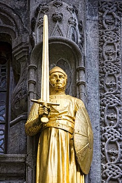 Figures on the Basilica of the Holy Blood, Burgplein, Bruges in West Flanders, Belgium, Europe