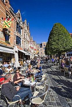 Sidewalk cafes at Oude Markt square in Leuven, Belgium, Europe