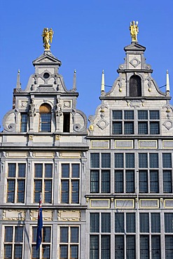 Facades of the guild houses on the Grote Markt square, Antwerp, Flanders, Belgium, Europe