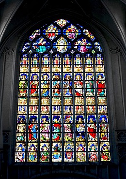 Stained-glass window of the Notre Dame Cathedral, Onze-Lieve-Vrouwekathedraal, Cathedrale Notre-Dame, Unesco World Heritage, Antwerp, Flanders, Belgium, Europe