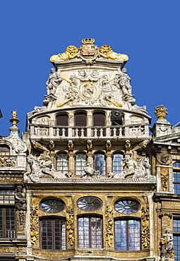 Facade and gable, guildhall on the Grote Markt, Grand Place, Brussels, Belgium, Europe