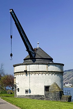 Old crane on the Rhine promenade, Andernach, Rhineland-Palatinate, Germany, Europe